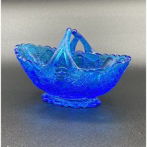 Fenton Colonial Blue Oval Basket 5.5” Daisy & Button Rays Vintage READ